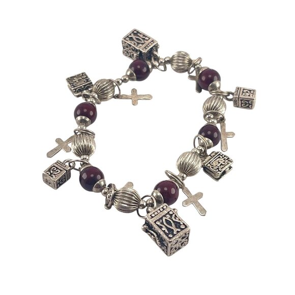 Catholic Rosary Bracelet With Multicolor Beads & Cross Charms - Picture 2 of 9